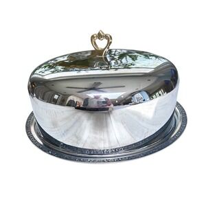 Oneida Custom 18/8 Stainles Steel Domed Cloche Serving Platter Tray Heart Handle